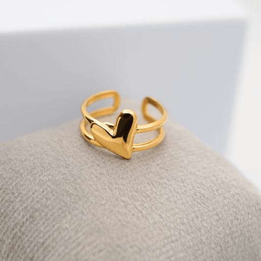 Adjustable Anti - Tarnish 18K Yellow Gold Plated Susana Ring with Heart Design – Elegant and Romantic - The Soul Jewellery