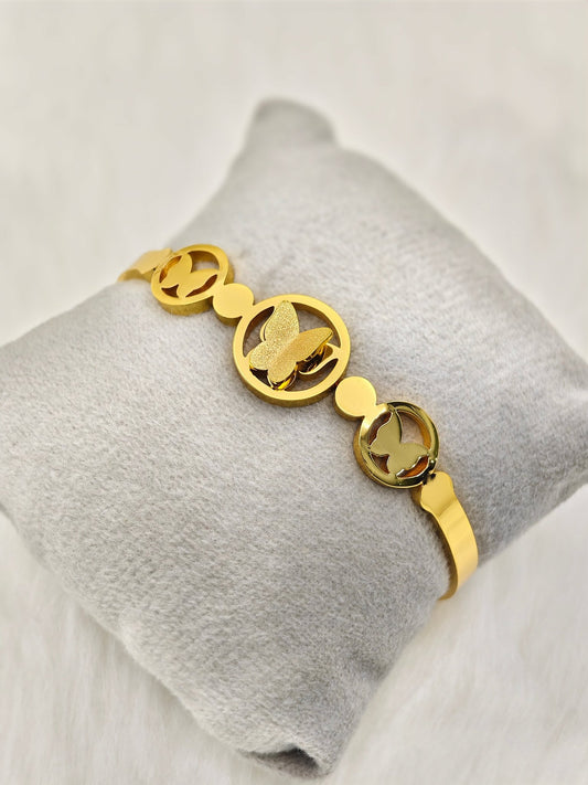 18K Gold Plated Anti-Tarnish Butterfly Bangle for Women – Elegant Dual Finish Designer Bracelet - The Soul Jewellery