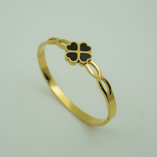 Gold Plated Anti-Tarnish Four-Leaf Clover Bangle Bracelet for Women–Lucky Charm Daily wear Bracelet- The Soul Jewellery