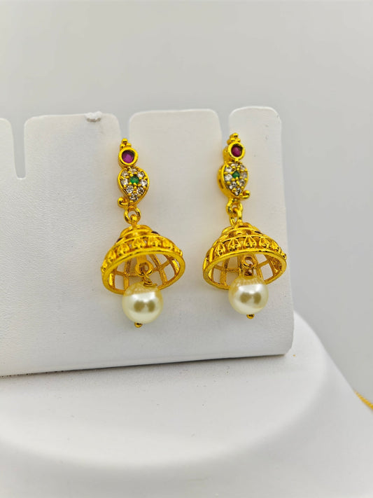 Nirupa Antique Gold Plated Temple Choker Necklace Set with Pearl Drops and Ruby Accents – Traditional Ethnic Jewelry MGNC308 - The Soul Jewellery