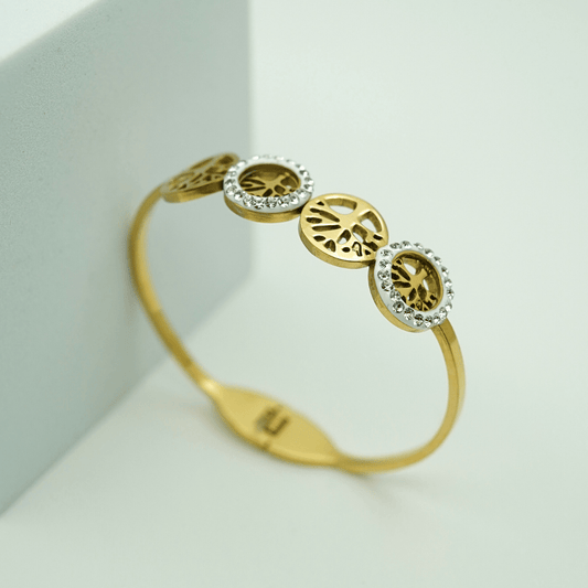 Gold - Plated Tree of Life Bangle with Crystal Halo Accents RGB364 - The Soul Jewellery