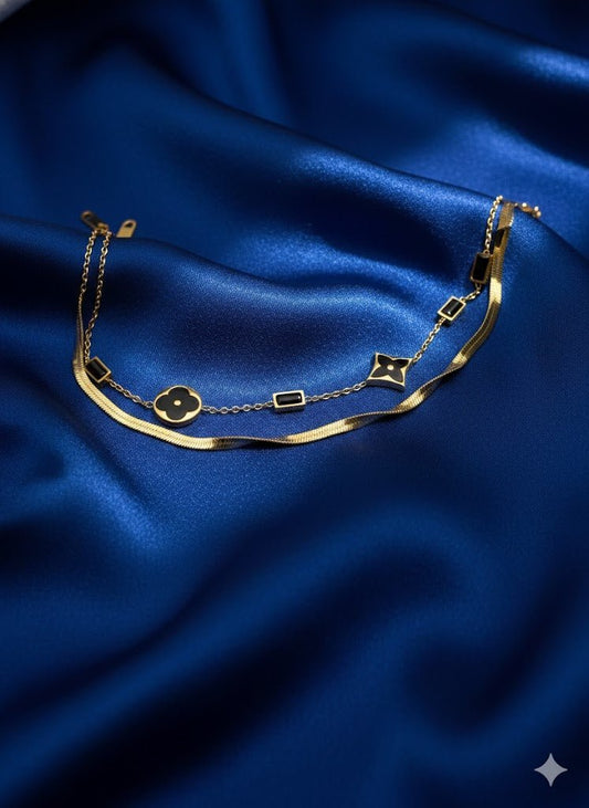 Aurelia 6 LuckyClover 18K Gold Plated Dual-Chain Demi-Fine Anti-Tarnish Bracelet for Women - The Soul Jewellery