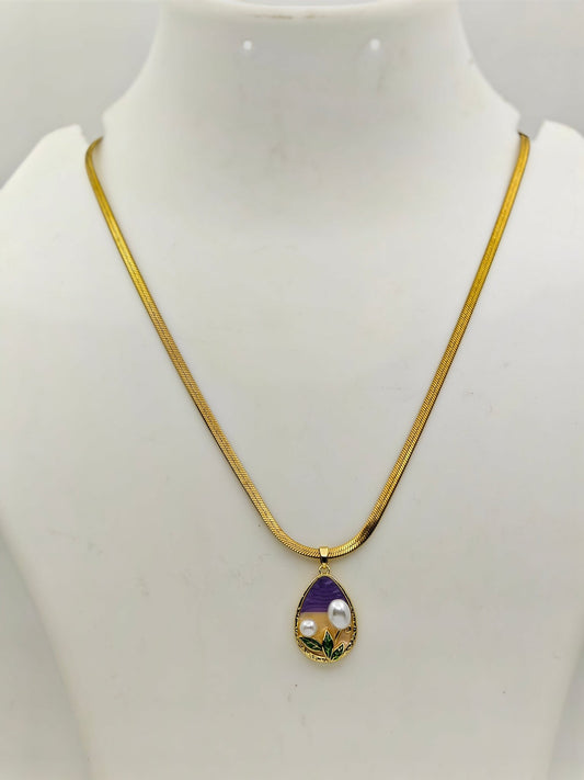 Aura 108 Pearl Bloom Anti - Tarnish Enamel Pendant – Gold Chain Necklace for Feminine Charm - The Soul Jewellery