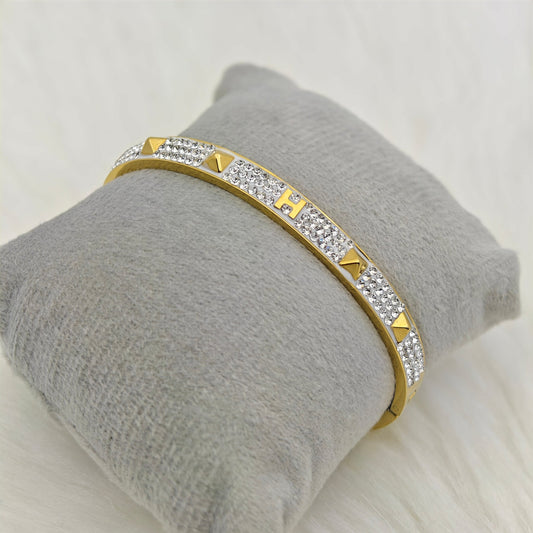 - Luxury 22K Gold Plated Anti-Tarnish Pyramid CZ Bracelet – Stainless Steel Crystal Studded Bangle - The Soul Jewellery
