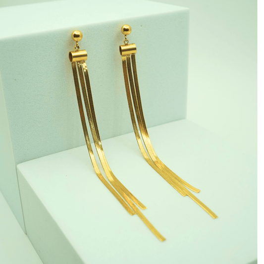Long Sleek Tassel Drop Earrings – 18K Gold Plated, Anti - Tarnish Finish ATER210 - The Soul Jewellery