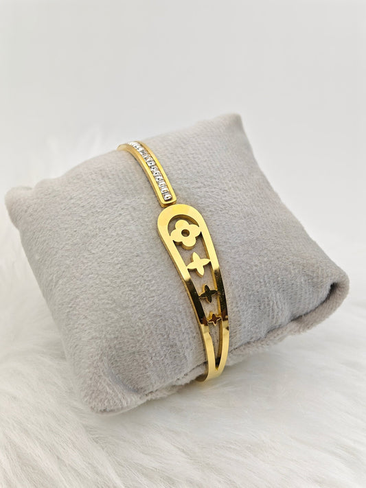 Luxurious 18K Gold Plated Anti - Tarnish Bangle with Cubic Zirconia Accents RGB237 - The Soul Jewellery