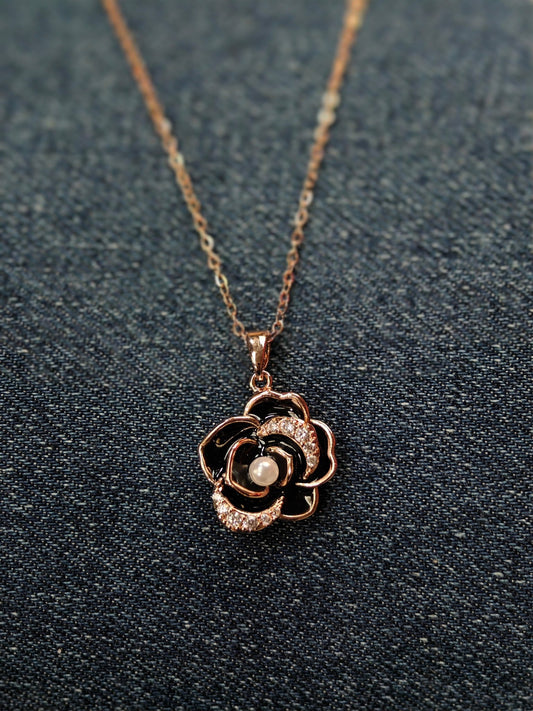 18K Rose Gold Plated Black Rose Anti Tarnish Pendant Necklace RGCP118 - The Soul Jewellery