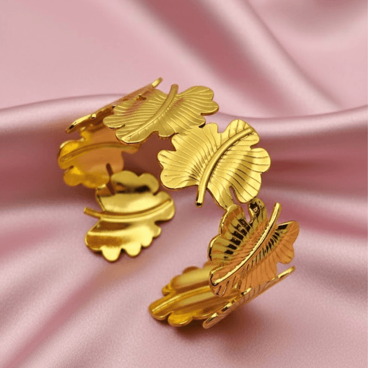 Aurelia 3 TrinityLeaf Prosperity Aura Demi - Fine Anti - Tarnish Gold Cuff Bracelet for Women - The Soul Jewellery