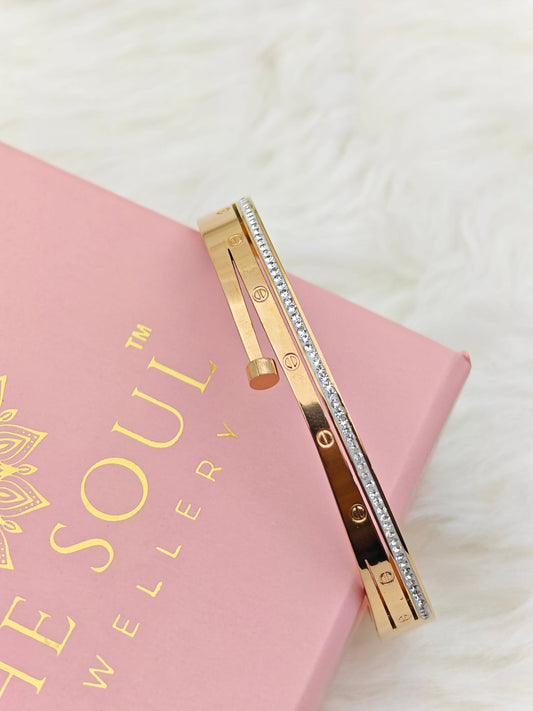 18K Rose Gold Plated Anti-Tarnish Crystal-Accented Screw Bangle for Women – Designer Bracelet - The Soul Jewellery