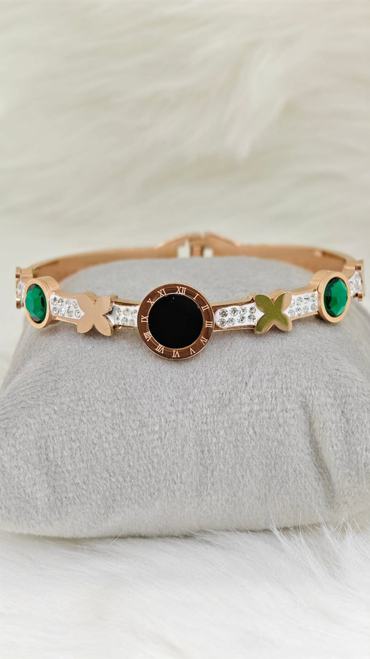 Crystal Clock Rose Gold Anti Tarnish Openable Bangle RGB158 - The Soul Jewellery