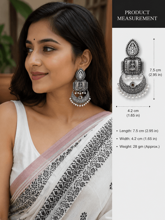 Royal Ganesha Pearl Chandbali Earrings | Maroon Stone Oxidised Silver Temple Jewellery for Women - The Soul Jewellery