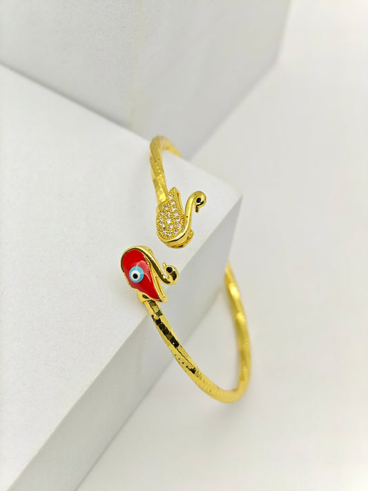 Swan Charm Gold Plated Enamel Bracelet for Women | Anti-Tarnish Stainless Steel Open Cuff Bangle - The Soul Jewellery