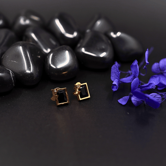 Dark Allure: 18K Gold - Plated Anti - Tarnish Necklace and Earring Set with Black Gemstones ATCP140 - The Soul Jewellery