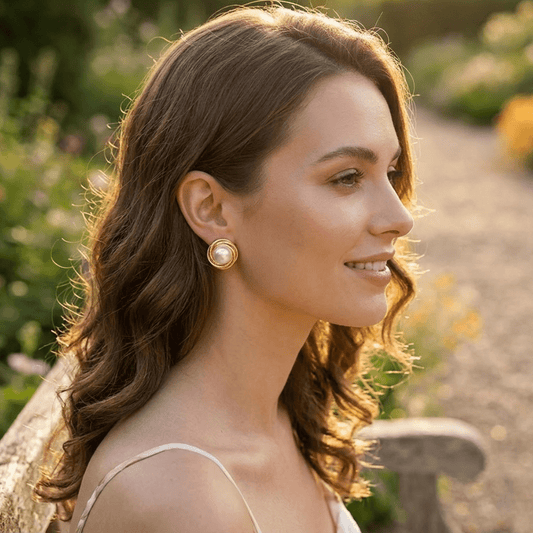 enus Pearl Aura 6™ Demi - Fine Gold Pearl Stud Earrings | 18K Gold Plated Anti - Tarnish Luxury Designer Earrings for Women | Elegant Minimal Party Jewellery - The Soul Jewellery