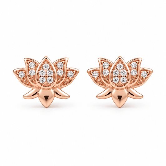 18K Rose Gold Plated Crystal Lotus Flower Demi Fine Stainless Steel Stud Earrings for Women - Soul Jewellery