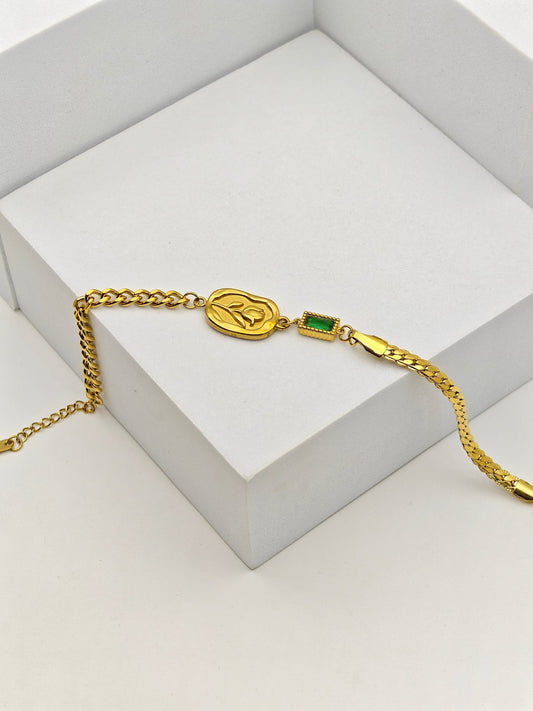 Aurelia 6 GraceLink Demi-Fine Anti-Tarnish Gold Chain Bracelet with Green Stone for Women - The Soul Jewellery