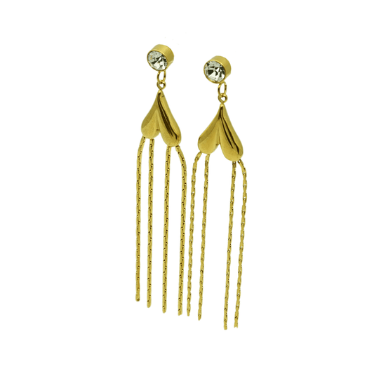 Elegant Heart Tassel Drop Earrings with Crystal Accent – 18K Gold Plated, Anti - Tarnish Finish ATER209 - The Soul Jewellery