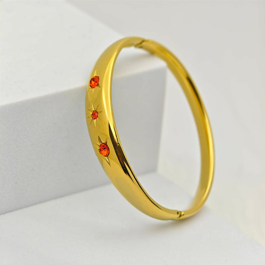 22K Gold - Plated Chunky Bangle – Anti - Tarnish Stainless Steel Bracelet with Starburst CZ Accents - The Soul Jewellery