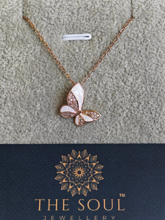 Dazzling Butterfly Anti Tarnish 18 K Rose Gold Plated Pendant Necklace Rose Gold RGCP126 - The Soul Jewellery