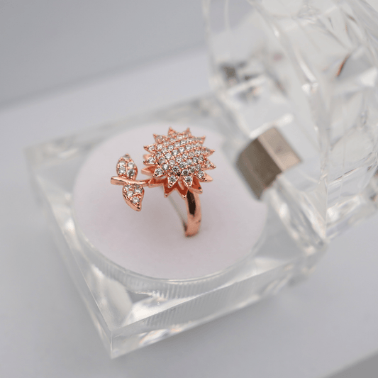 Elegant Anti - Tarnish Rose Gold Plated Lily Spinner Adjustable Ring with Crystal Accents – Unique and Stylish Design RGR153 - The Soul Jewellery