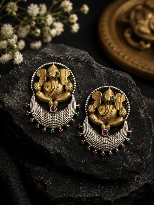 Lord Ganesha Oxidised Statement Earrings for Women β Antique Silver Temple Boho Jewellery - The Soul Jewellery