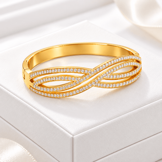 Gold-Tone Crystal Infinity Openable Bangle Bracelet for Women β Stainless Steel Demi Fine Bracelet - Soul Jewellery