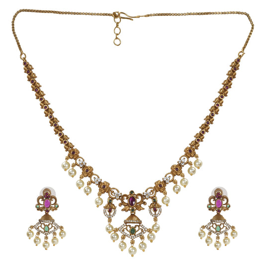 Anjali 22K Antique Gold - Plated Short Necklace & Earring Set - The Soul Jewellery