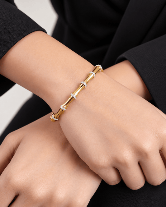 18K Gold Tone Crystal Bamboo Link Stainless Steel Bracelet for Women | Anti-Tarnish Luxury Everyday Bracelet - Soul Jewellery