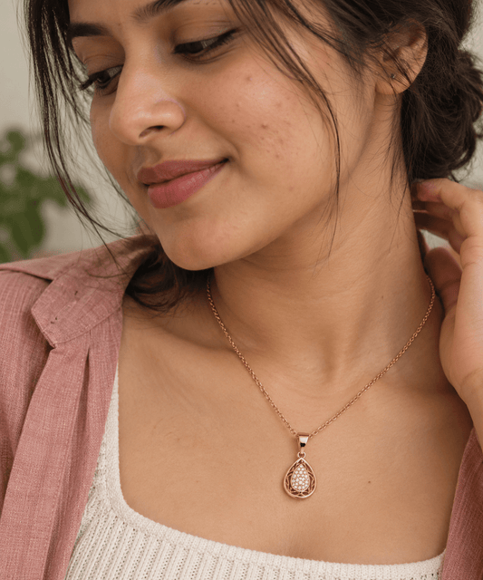 Rose Gold-Tone Stainless Steel Teardrop Crystal Pendant Necklace for Women | Minimal Necklace - Soul Jewellery