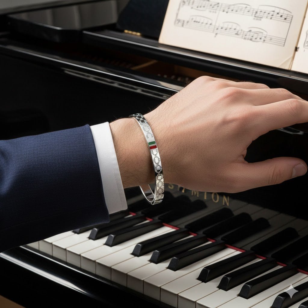 Designer Silver Gucci Style Unisex Bangle – Anti - Tarnish, Elegant Daily Wear Bracelet - The Soul Jewellery