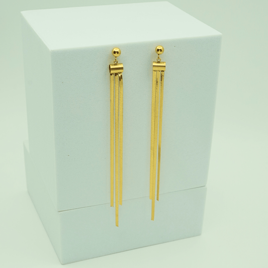 Long Sleek Tassel Drop Earrings – 18K Gold Plated, Anti - Tarnish Finish ATER210 - The Soul Jewellery