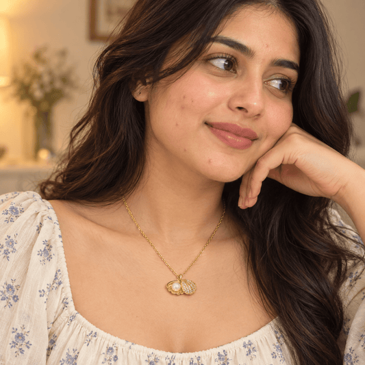 Gold-Tone Stainless Steel Shell Pearl Pendant Necklace for Women | Crystal Seashell Charm Necklace - Soul Jewellery