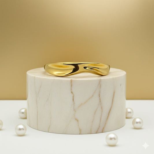 Luxury 22K Gold - Plated Wave Cuff Bracelet – Anti - Tarnish Stainless Steel Statement Bangle RGB441 - The Soul Jewellery