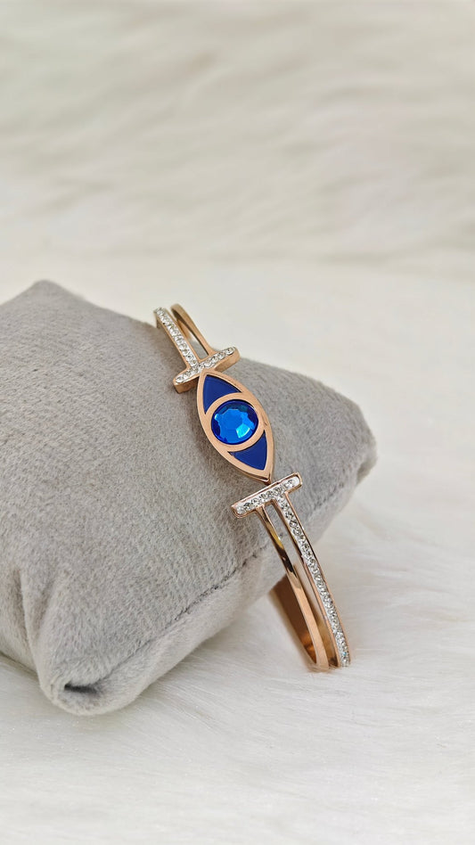 Blue Evil Eye Rose Gold Anti Tarnish Openable Bangle RGB145 - The Soul Jewellery