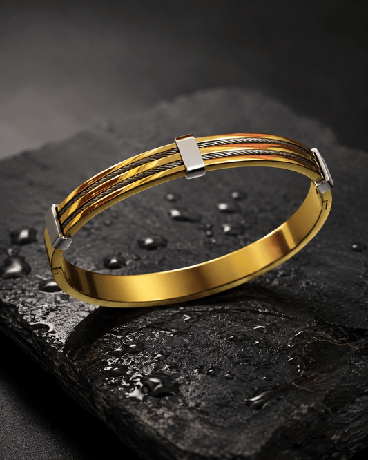 AURΓLIA AMORE LUXE 6β’ Gold & Black 3-Layered Demi-Fine Bracelet for Men - Soul Jewellery