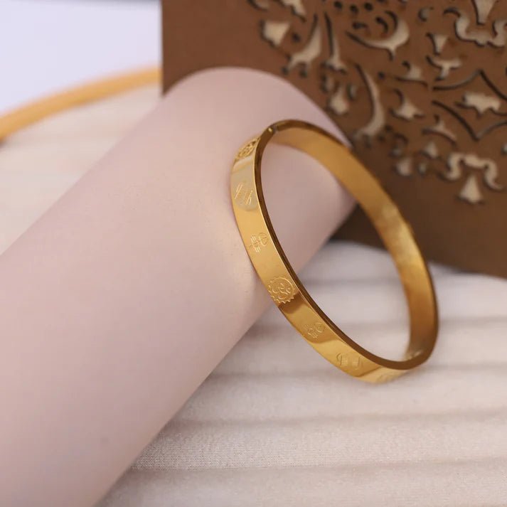 18K Gold Plated Anti - Tarnish Bracelet with Sacred Om Engraving | Spiritual Energy Bangle for Men| The Soul Jewellery