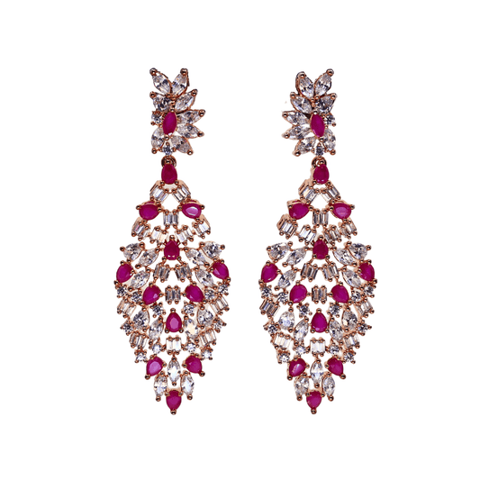 Premium AD Studded Dangle Coral Earring with Floral design - The Soul Jewellery