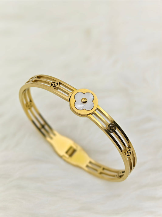 18K Gold Plated Anti - Tarnish Snow Flora Bracelet – Elegant Designer Floral Cut Bangle for Women RGB514 - The Soul Jewellery