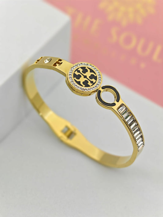 18K Gold Plated Troy Logo Engraved CZ studded Anti - Tarnish Bracelet for women- The Soul Jewellery