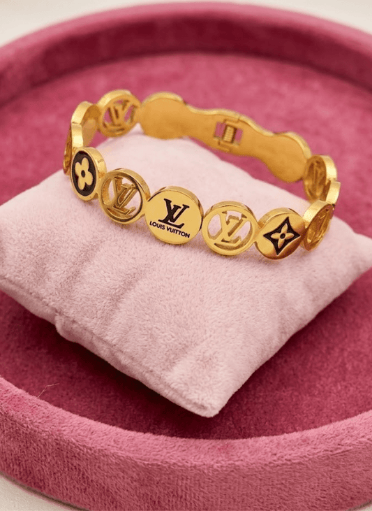 AURÉLIA MONOGRAM AMORE Demi - Fine Gold Bracelet for Men & Women | LV - Inspired Anti - Tarnish Kada - The Soul Jewellery