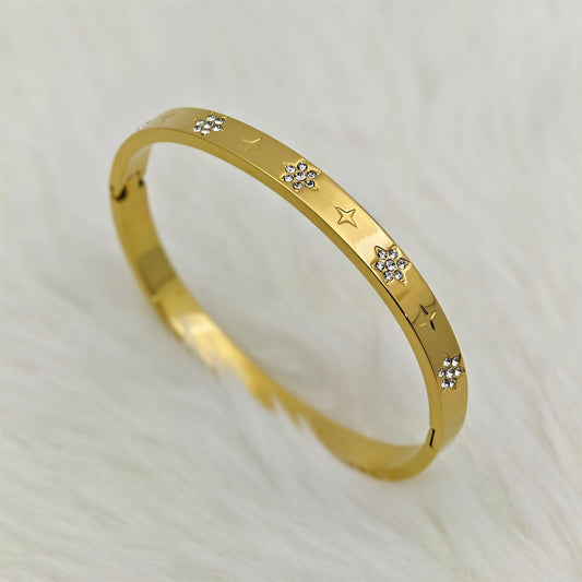 Elegant 18K Gold Plated Anti - Tarnish Bracelet with CZ Floral & Star Accents – Timeless Sparkle RGB464 - The Soul Jewellery