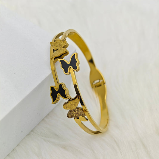 Gold-Plated Butterfly Bracelet – Anti-Tarnish Stainless Steel Bangle with Dual-Tone Enamel Accents- The Soul Jewellery