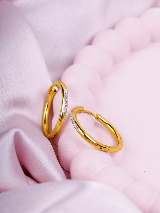 Demi - Fine CZ Studded Gold Hoops Earrings | Anti - Tarnish Stainless Steel Daily Wear Jewelry - The Soul Jewellery