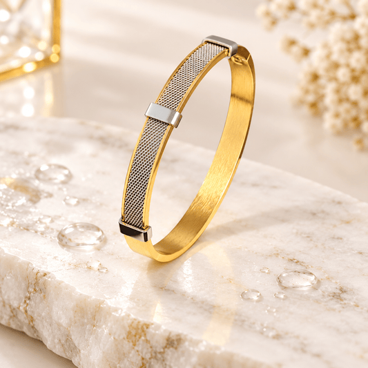 Men’s Dual-Tone Gold & Silver Mesh Bracelet – Minimalist Designer Bangle for Everyday & Party Wear - Soul Jewellery