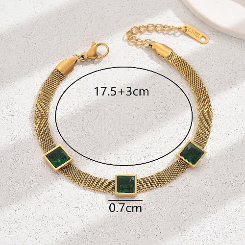 Luxury 18K Gold Plated Anti - Tarnish Green Crystal Bracelet – Elegant Mesh Chain Design for Women - The Soul Jewellery