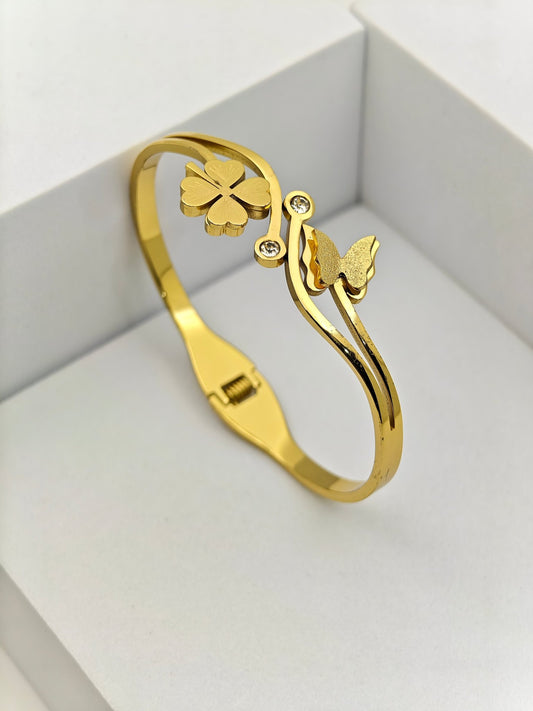 AURÉLIA AMORE LUXE 8™ Golden Flora Butterfly CZ Prosperity Demi Fine Anti-Tarnish Bangle Bracelet - The Soul Jewellery