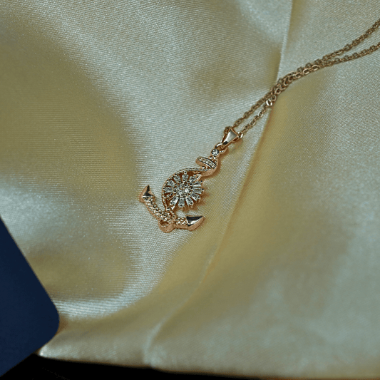 Gilded Blossoms: 18K Gold - Plated CZ Studded Flower Anti tarnish Chain Pendant Necklace ATCP103 - The Soul Jewellery