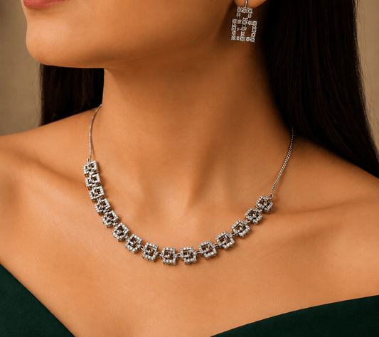 Celestia Silver Replica Choker Necklace Set with Earrings - Soul Jewellery