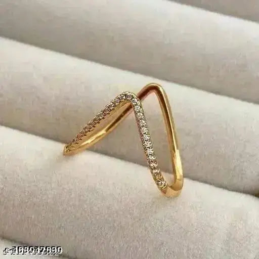 18K Gold Plated Anti-Tarnish V Ring – Elegant Minimalist Open Ring with Crystal Accents for Women