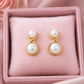 Gold-Tone Infinity Double Pearl Earrings for Women – Elegant Minimal Pearl Stud Earrings